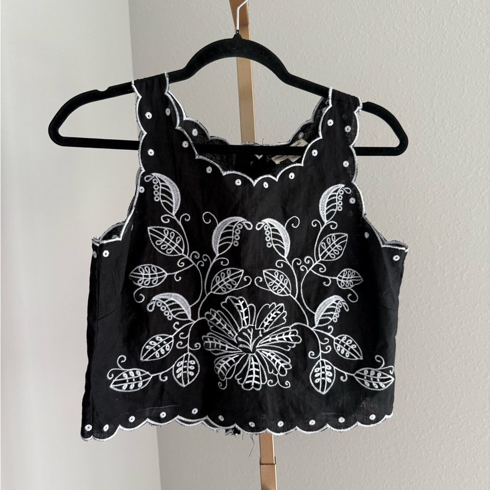 Embroidered Black and White Women's Top